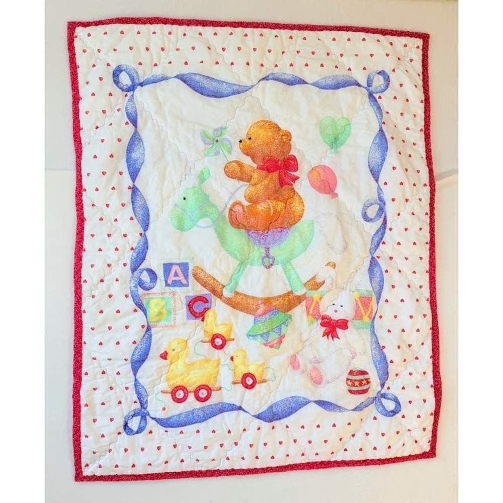 Handmade Teddy Bear Baby Quilt Crib Blanket Nursery Vtg Cottagecore Baby Shower